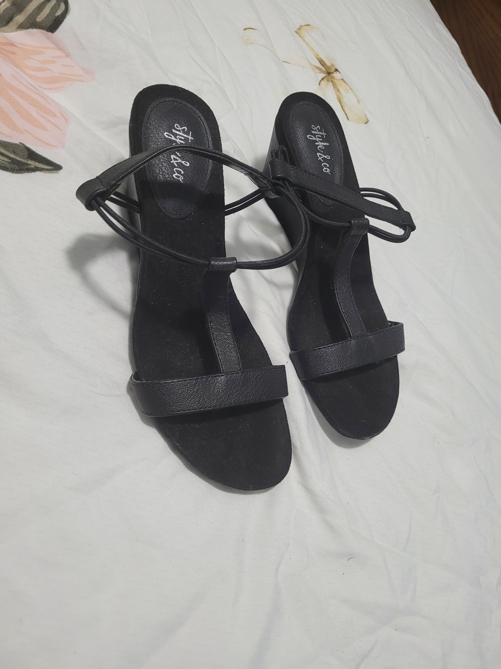 Style & Co. Black Strappy Low Block Heel Sandals